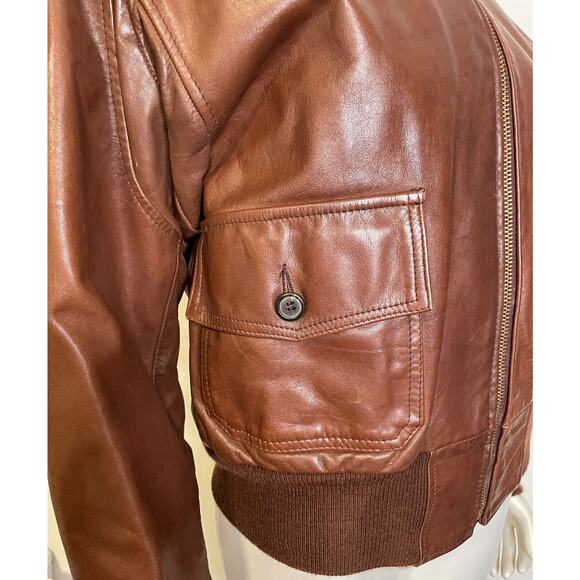 Ralph Lauren Brown Bomber Aviator Jacket Womens 12 Vintage Shearling Collar - Picture 9 of 16